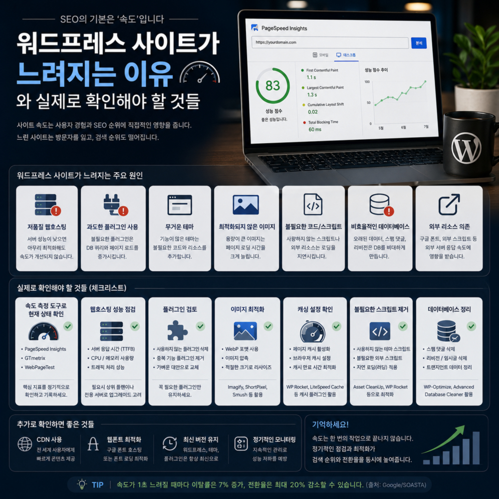 워드프레스 사이트가 느려지는 이유와 실제로 확인해야 할 것들