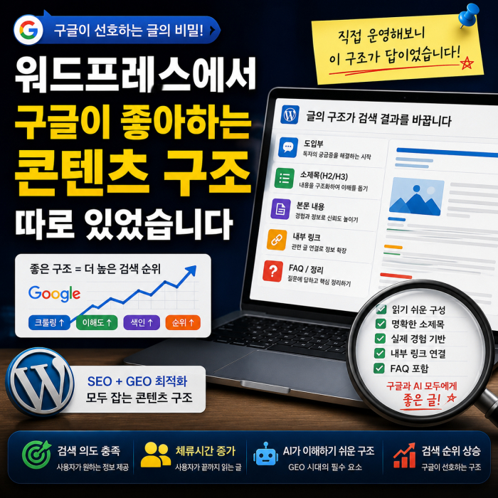 워드프레스에서 구글이 좋아하는 콘텐츠 구조, 직접 운영해 보니 따로 있었습니다